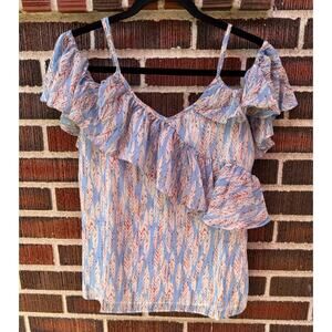 Miss Me NWT Flowy Off the Shoulder Ruffled Cold Shoulder Printed Top size small
